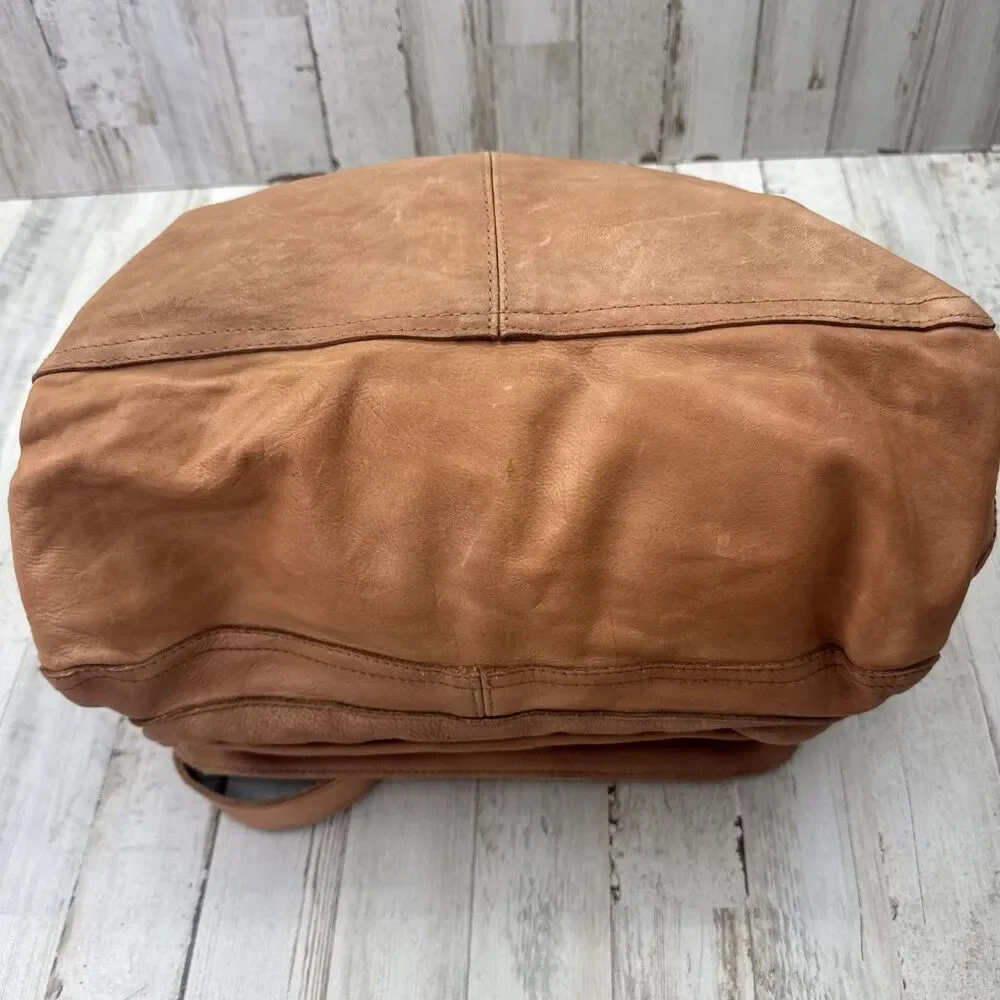 Viola Castellani Italy Leather Studded￼Slouchy Shoulder Bag Purse Cognac Tan￼
